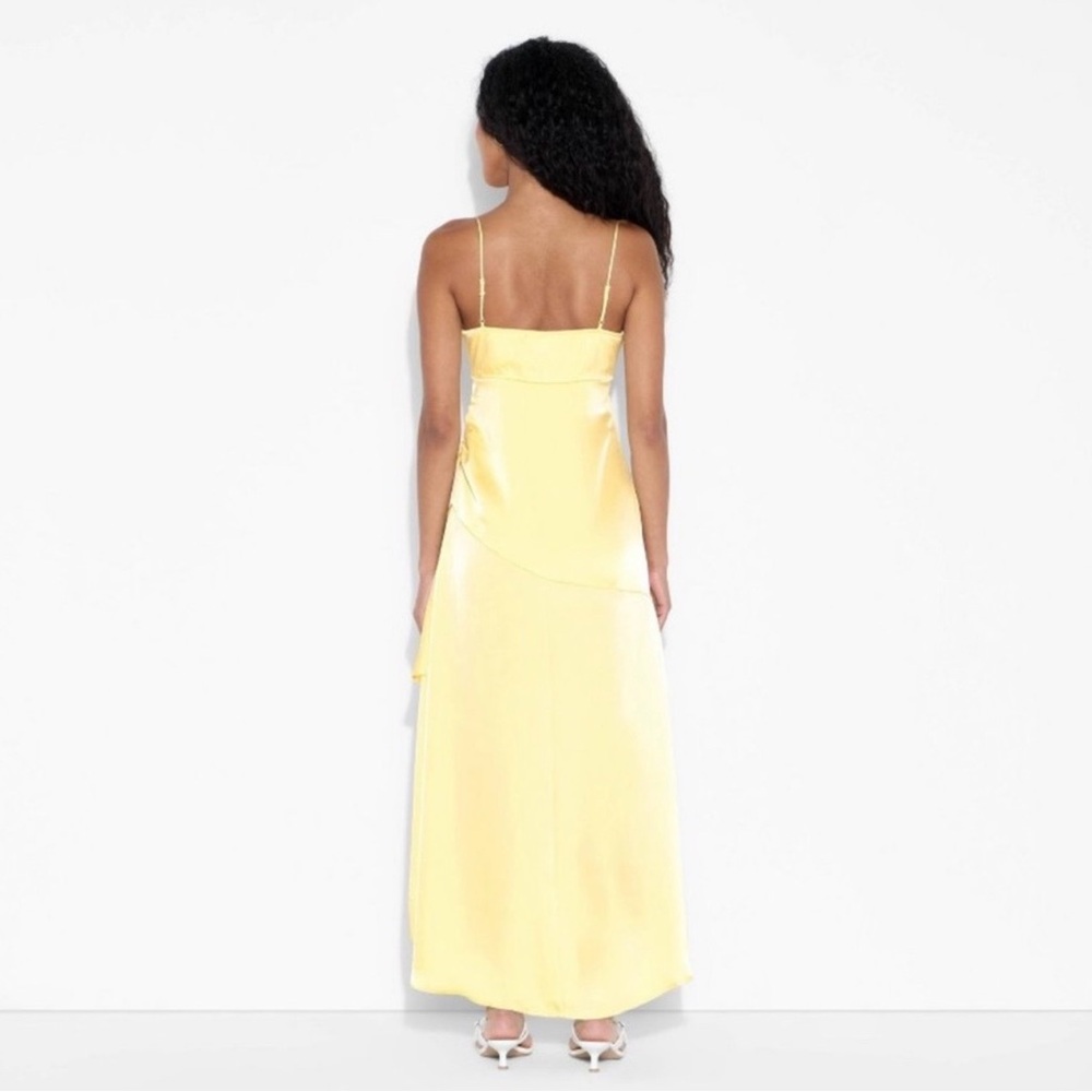 NWT New Fable Women Satin Asymmetrical A-Line Maxi Dress- Light Yellow M - Picture 3 of 9